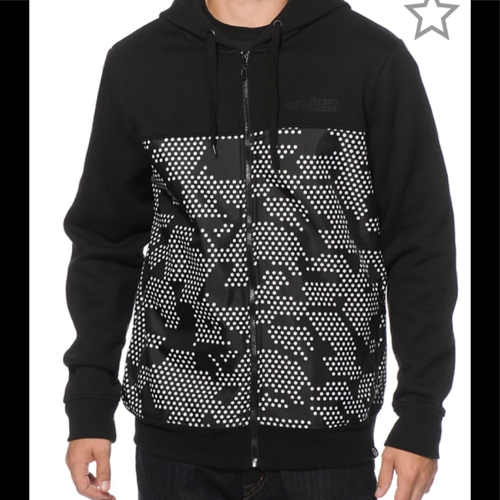 Basic Math Black/White Camo Zip Up Hoodie Size M